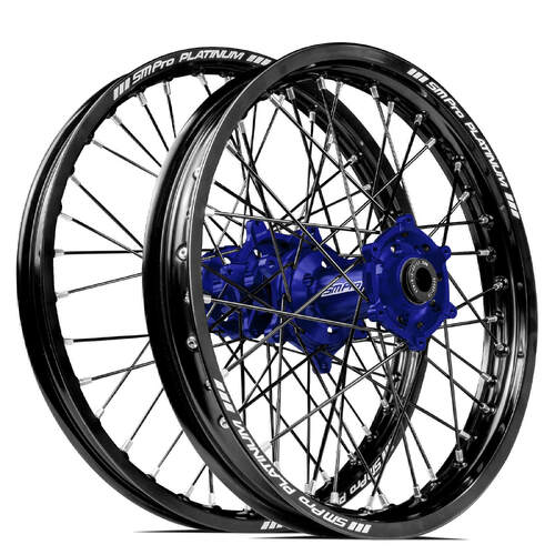 Honda CRF250R 2014-2023 SM Pro MX SNR Wheel Set 21/19 Black Rims Blue Hubs SS Black Spokes