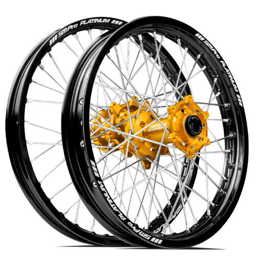 Honda CR125R 2002-2007 SM Pro MX SNR Wheel Set 21/18 Black Rims Gold Hubs SS Silver Spokes