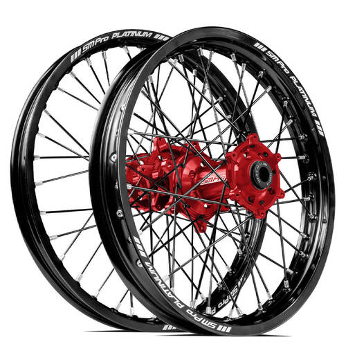 Husaberg FE250 2013-2014 SM Pro MX SNR Wheel Set 21/19 Black Rims Red Hubs SS Black Spokes