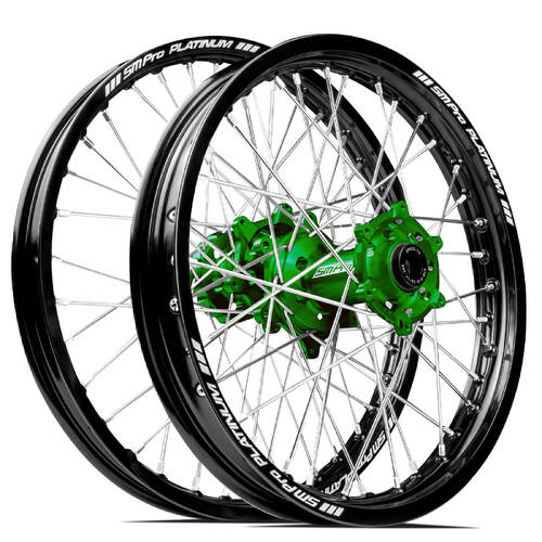 Kawasaki KX125 2006-2008 SM Pro MX SNR Wheel Set 21/18 Black Rims Green Hubs SS Silver Spokes