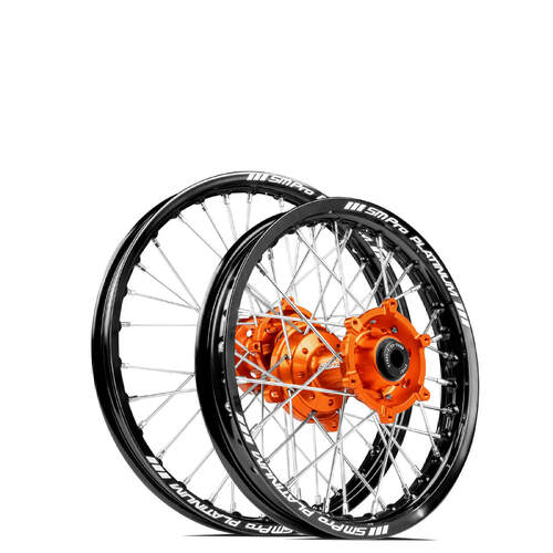 KTM 85 SX 2020-2021 SM Pro MX JNR Wheel Set 17/14 Black Rims Orange Hubs SS Silver Spokes