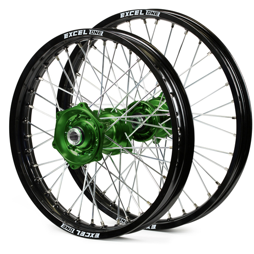 Kawasaki KX125 2006-2008 Wheel Set Black Excel Rims Green Talon Pro Hubs 21/18x2.15