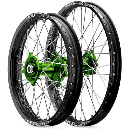 Kawasaki KX125 2006-2008 21/19 Talon Wheel Set Black Rims Green Hubs