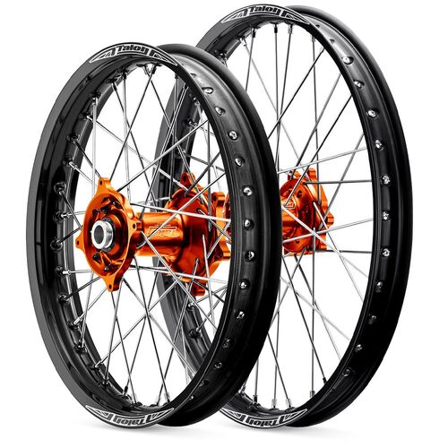 KTM 250 EXC 2016-2023 21/18 Talon Wheel Set Black Rims Orange Hubs