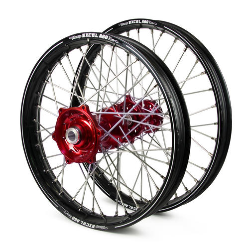 Honda CR125RR 2000-2001 Wheel Set Black Excel A60 SNR MX Rims Red Talon Hubs 21/19x2.15