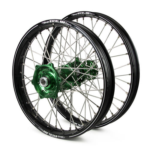 Kawasaki KX250 1999-2002 Wheel Set Black Excel A60 SNR MX Rims Green Talon Hubs 21/19x2.15