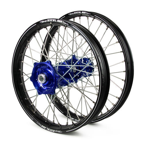 Suzuki RM125 2001-2008 Wheel Set Black Excel A60 SNR MX Rims Blue Talon Hubs 21/19x2.15