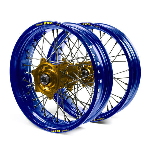 Honda XR600R 1993-1999 Supermotard Wheel Set Blue Excel Rims Gold Talon Hubs 17x3.50/17x4.25