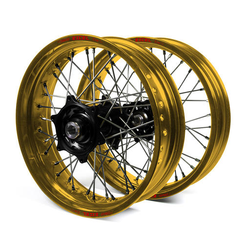 Honda XR600R 1993-1999 Supermotard Wheel Set Gold Excel Rims Black Talon Hubs 17x3.50/17x4.25