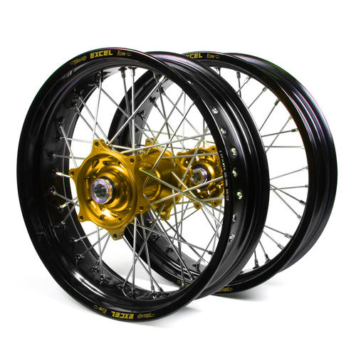 Honda XR600R 1993-1999 Supermotard Wheel Set Black Excel Rims Gold Talon Hubs 17x3.50/17x4.25