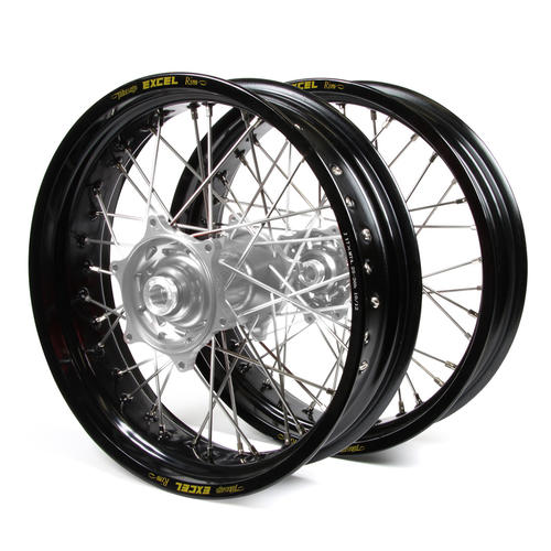 Honda XR600R 1993-1999 Supermotard Wheel Set Black Excel Rims Silver Talon Hubs 17x3.50/17x4.25