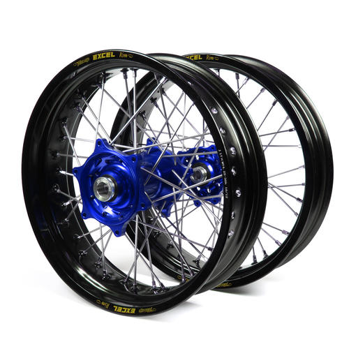 KTM 300 EXC 2003-2015 Supermotard Wheel Set Black Excel Rims Blue Talon Hubs 17x3.50/17x4.25