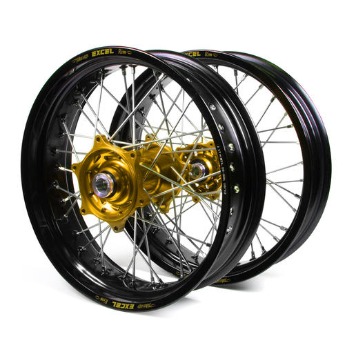 KTM 300 EXC 2003-2015 Supermotard Wheel Set Black Excel Rims Gold Talon Hubs 17x3.50/17x4.25