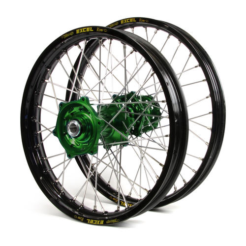 Kawasaki KX125 2005 Wheel Set Black Excel SNR MX Rims Green Talon Hubs 21/19x2.15