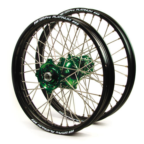 Kawasaki KX80 1993-2017 Wheel Set Black Platinum JNR MX Rims Green Talon Hubs 19x1.4/16x1.85