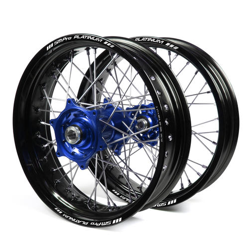 Yamaha YZ250F 2001 - Supermotard Wheel Set Black Platinum Rims Blue Talon Hubs 17x3.50/17x4.25