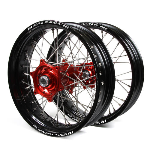 Yamaha YZ250F 2001 - Supermotard Wheel Set Black Platinum Rims Red Talon Hubs 17x3.50/17x4.25