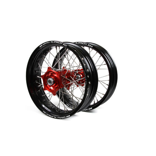 Honda XR400R 1996-2008 Supermotard Wheel Set Black Platinum Rims Red Talon Hubs 17x3.50/17x4.25