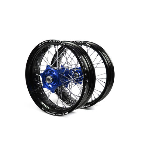 Honda CR125R 2002-2007 Supermotard Wheel Set Black Platinum Rims Blue Talon Hubs 17x3.50/17x4.25