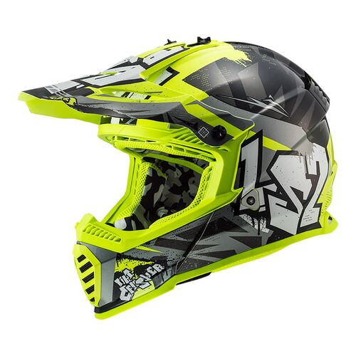 LS2 Helmet MX437J Fast Mini Evo CRusher Black/Gry/Hi-Vis Yellow YL