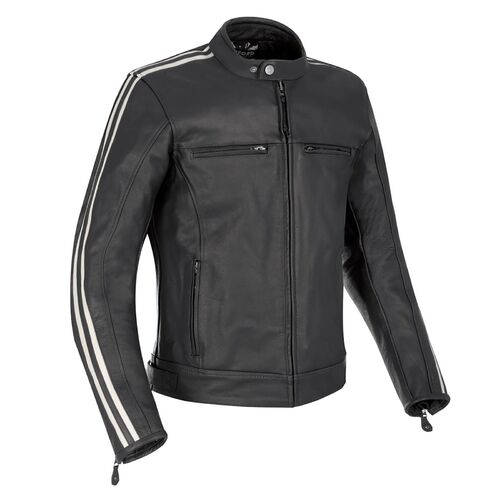 Oxford Bladon Leather Mens Motorcycle Jacket Black White L