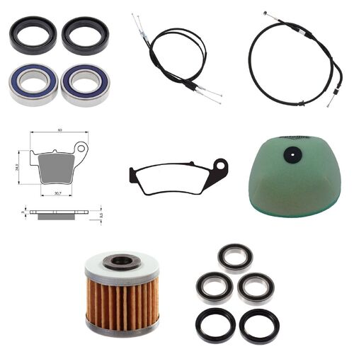 Honda CRF250R 2014-2017 Whites Bearings Cables Filters Brake Pads Service Kit