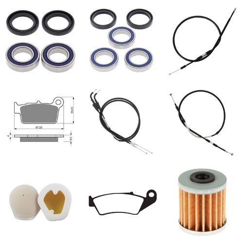 Kawasaki KX250F 2005 Whites Bearings Cables Filters Brake Pads Service Kit