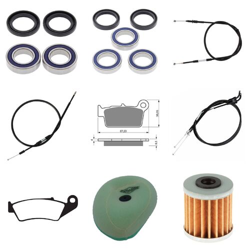 Kawasaki KX250F 2009-2010 Whites Bearings Cables Filters Brake Pads Service Kit